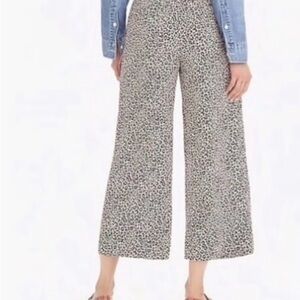 Jcrew Leopard Print Wide-Leg Ankle Crop Pants 100% Silk Size 6 Minimalist Preppy